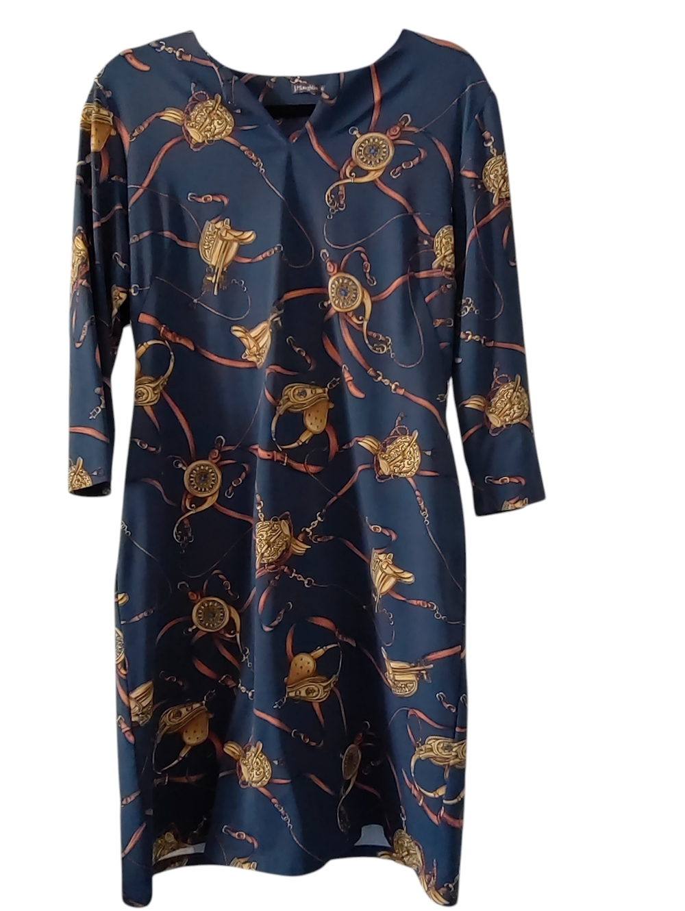 J. Mclaughlin Catalina Carly 3/4 Sleeve Knit Shift Dress Equestrian Blue Rust